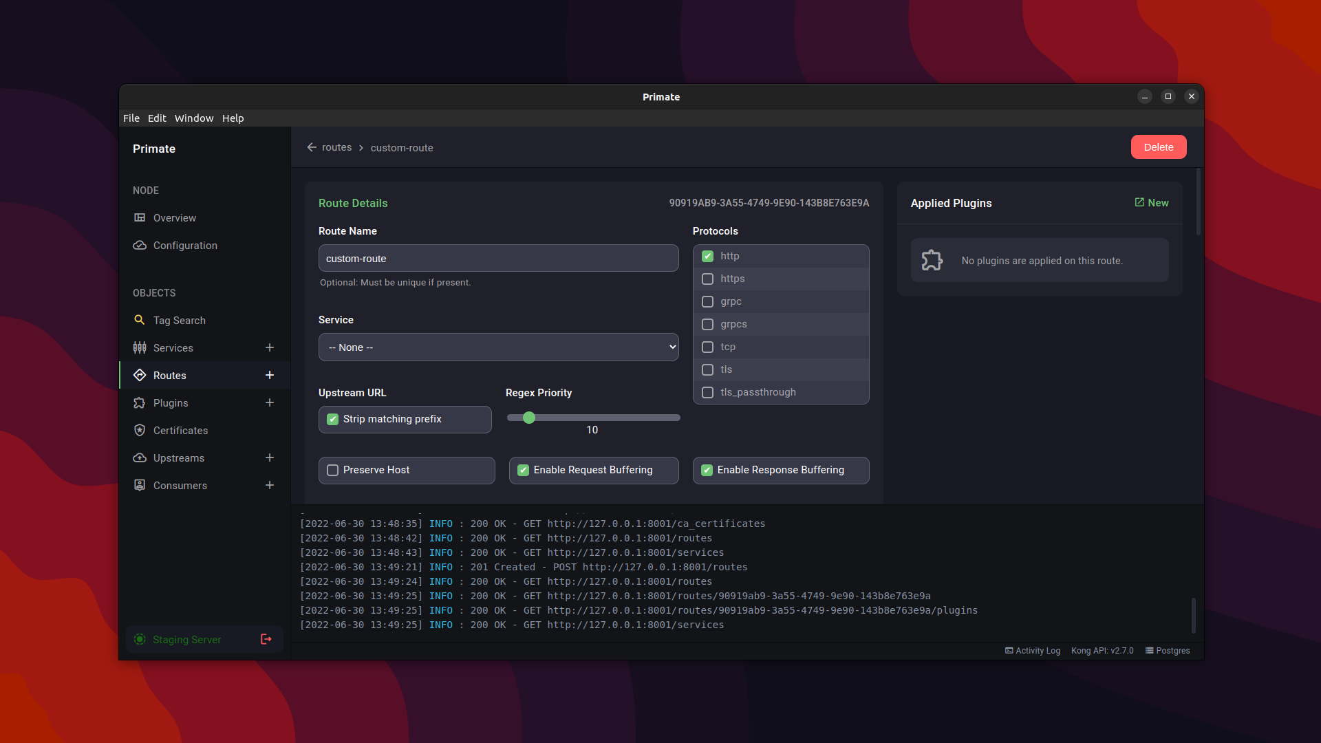 Primate dashboard running on Ubuntu