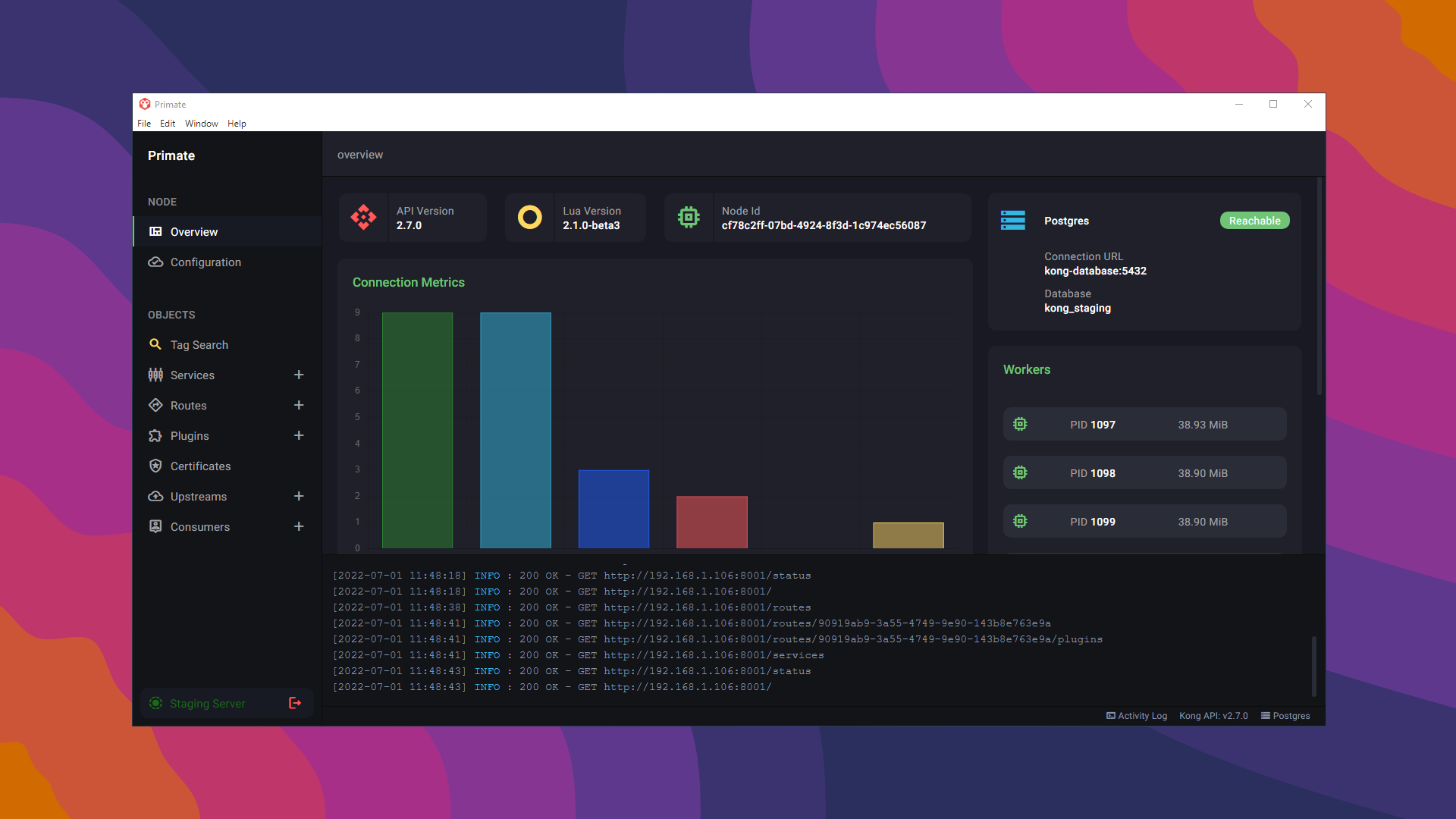 Primate dashboard running on Windows